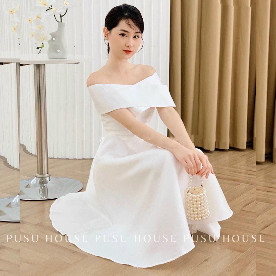 [ HÌNH CHỤP THẬT 100%] Đầm trễ vai đi tiệc tiểu thư 3 màu