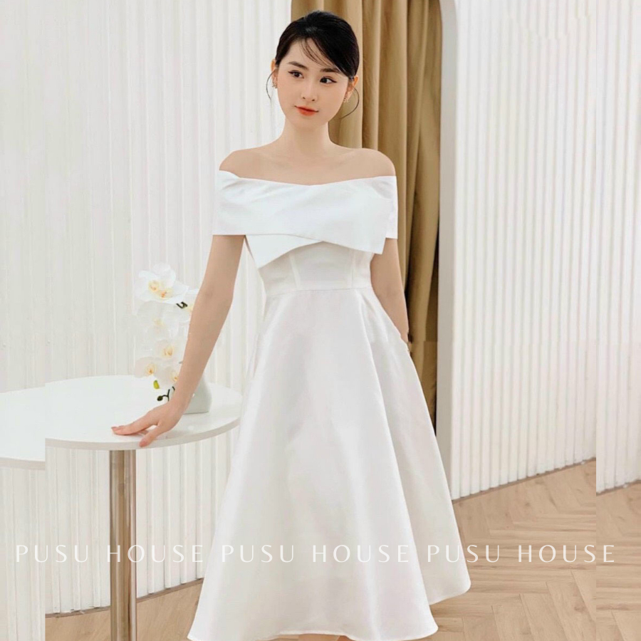 [ HÌNH CHỤP THẬT 100%] Đầm trễ vai đi tiệc tiểu thư 3 màu
