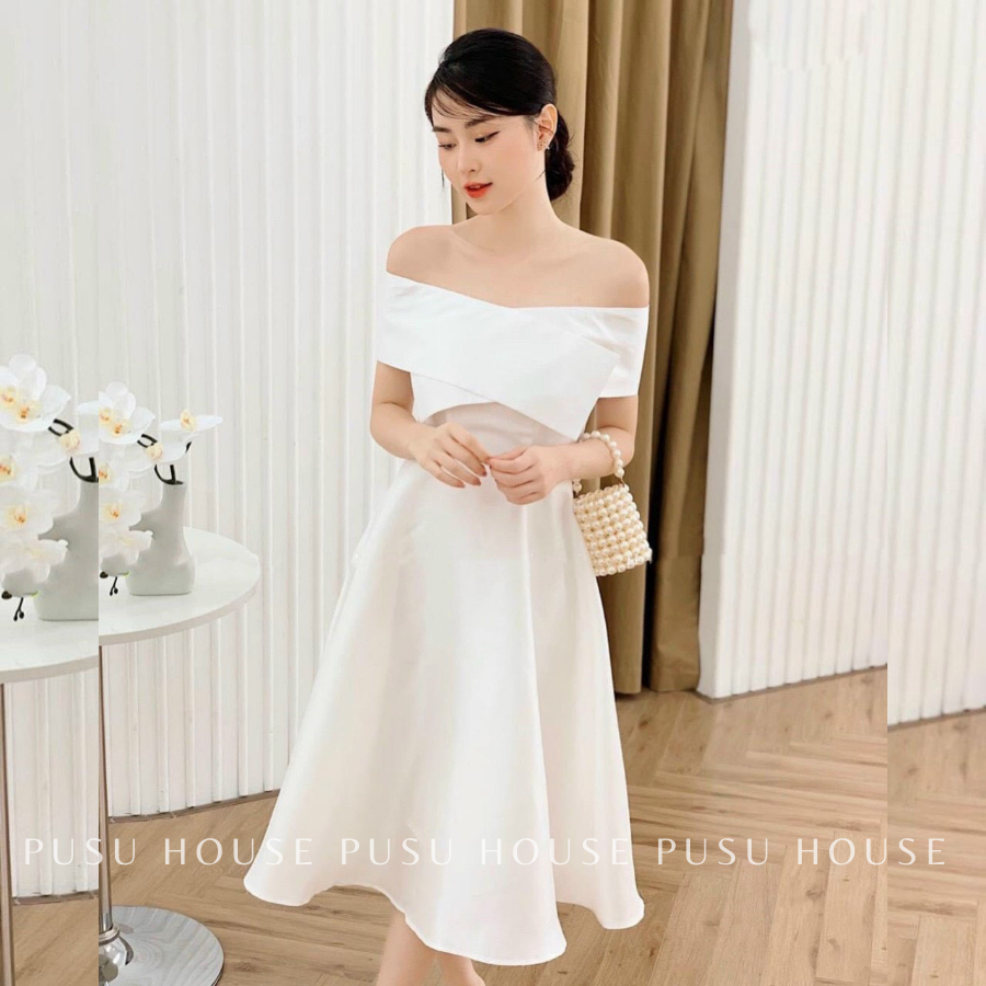 [ HÌNH CHỤP THẬT 100%] Đầm trễ vai đi tiệc tiểu thư 3 màu