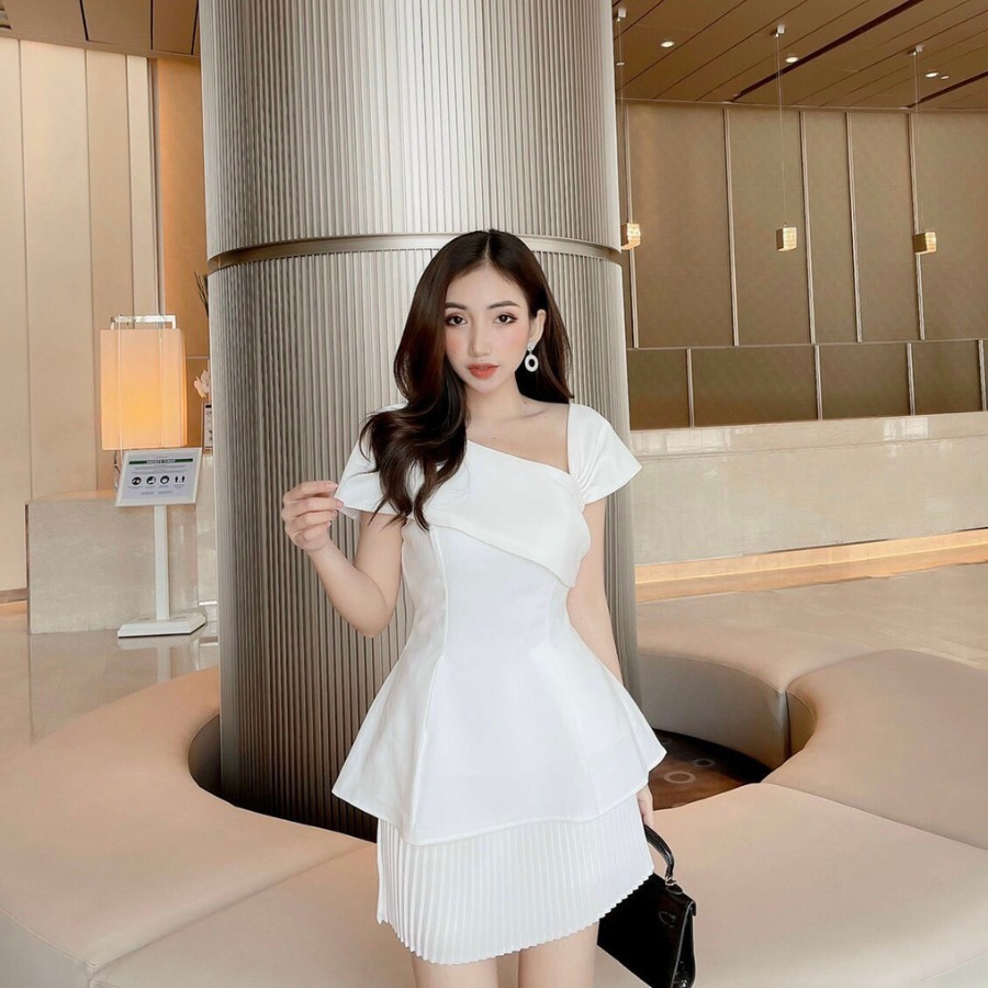 [ HÌNH CHỤP THẬT 100%]Áo lệch vai tiểu thư dạo phố công sở dự tiệc