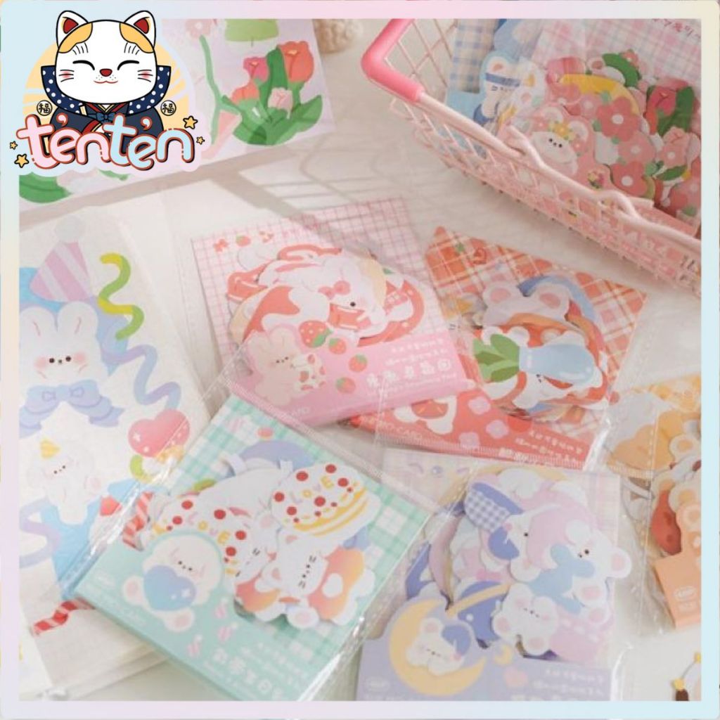 Sticker cute/Set 46 sticker hình dán gấu thỏ mèo dễ thương trang trí sổ ...