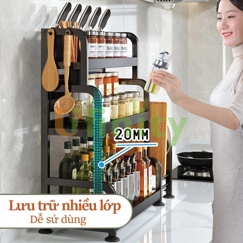 Lifinity Kệ Đựng Gia Vị Đa Năng-Thép Carbon Cao Cấp 2&3 Tầng, Có Gía Đựng Đũa & Gía Đỡ Thớt