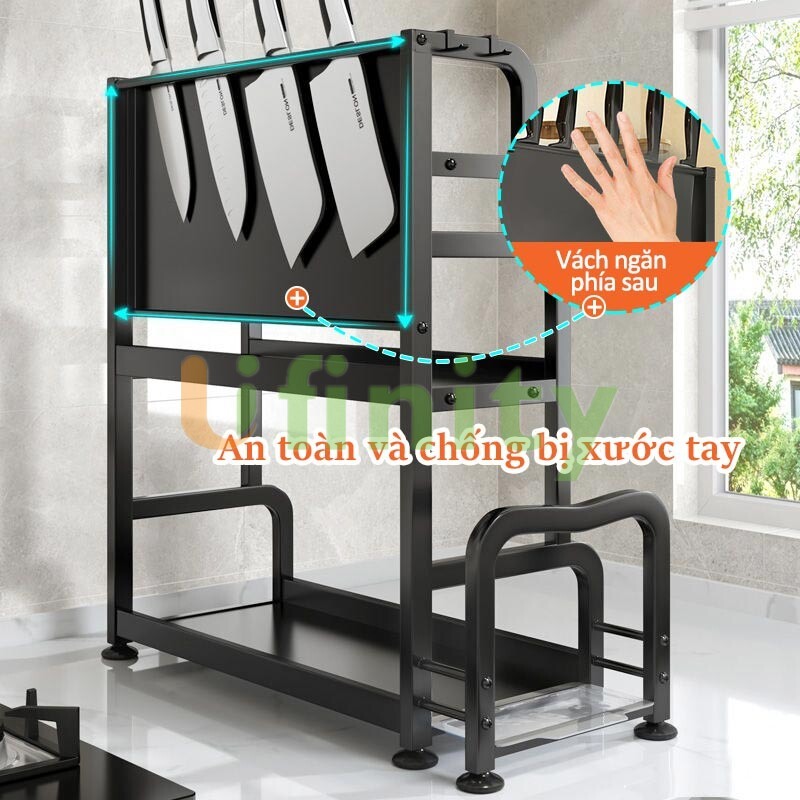 Lifinity Kệ Đựng Gia Vị Đa Năng-Thép Carbon Cao Cấp 2&3 Tầng, Có Gía Đựng Đũa & Gía Đỡ Thớt