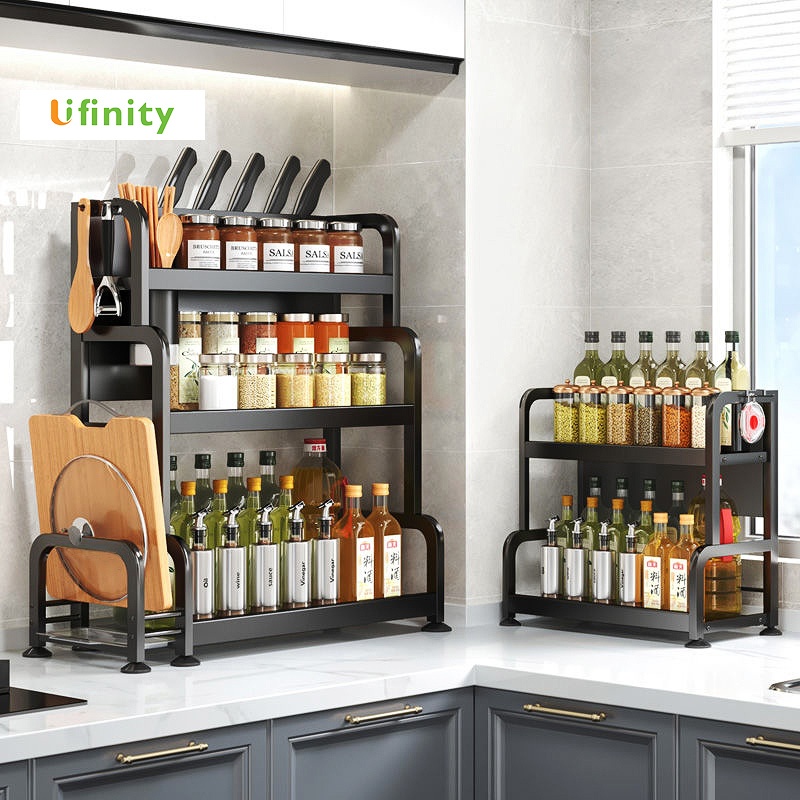 Lifinity Kệ Đựng Gia Vị Đa Năng-Thép Carbon Cao Cấp 2&3 Tầng, Có Gía Đựng Đũa & Gía Đỡ Thớt