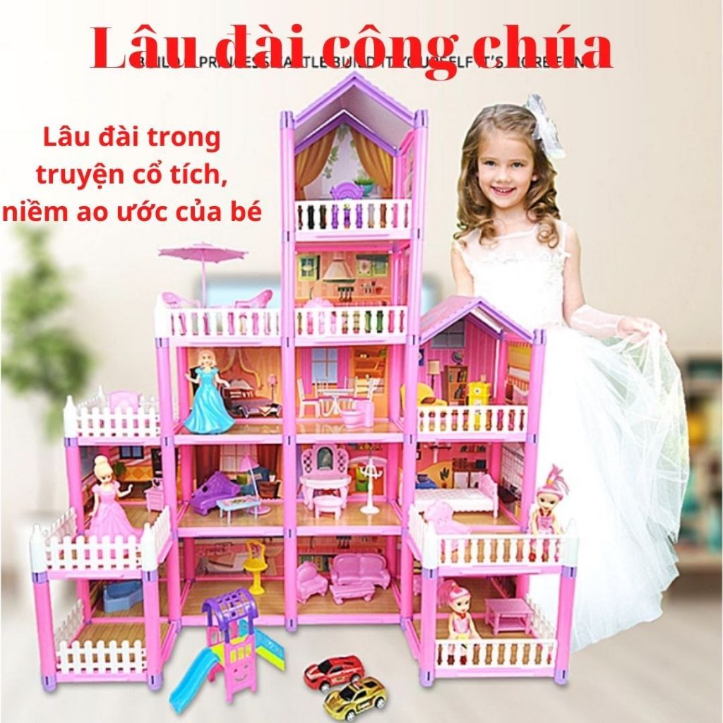 Mô Hình Nhà Búp Bê Đồ Chơi Biệt Thự Lắp Ráp Lâu Đài Công Chúa Màu Hồng Đồ Chơi Bé Gái - Đồ Chơi Cho Bé PUKAPI