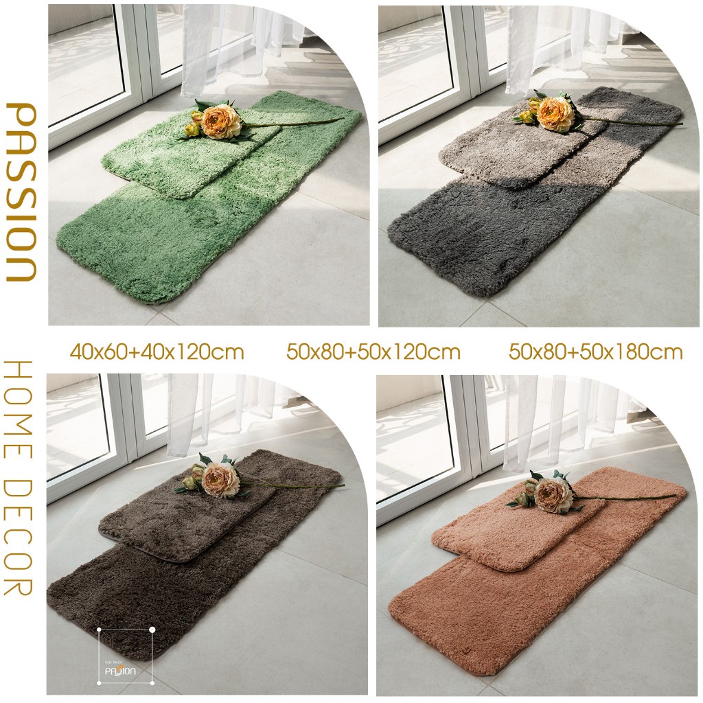 Set Thảm Đôi Nhà Bếp Sợi Len Dày Siêu Thấm Đế Chống Trượt Họa tiết Trơn Màu Đơn Giản