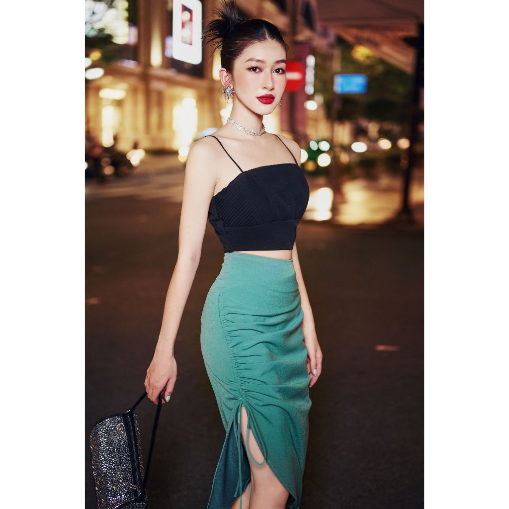 Vella Fashion chân váy bút chì rút dây sườn 2 lớp cotton & lụa VV21052