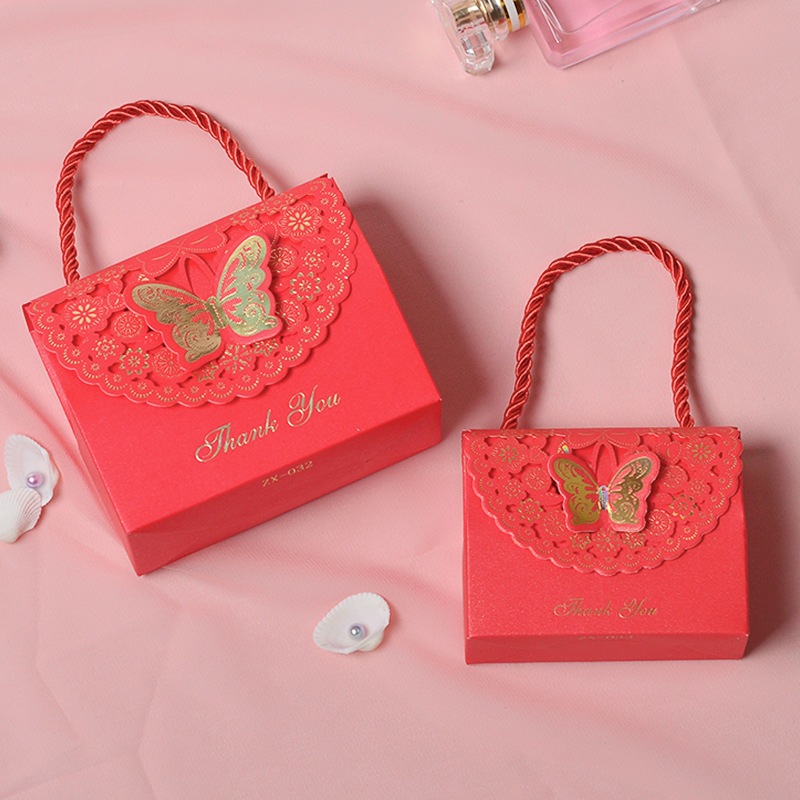 Hộp đựng quà tặng, bánh kẹo cưới có quai xách phong cách hiện đại - KemShop H1