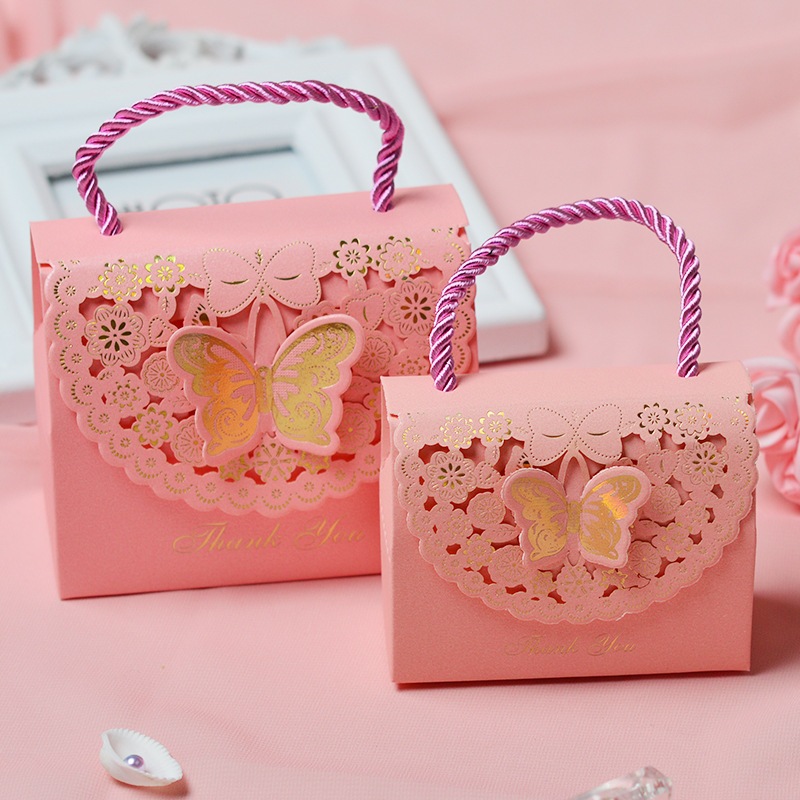 Hộp đựng quà tặng, bánh kẹo cưới có quai xách phong cách hiện đại - KemShop H1