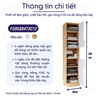 [Freeship HCM] Tủ Áo Gỗ Cá Nhân FIVO FC05, Gỗ Chống Ẩm Cao Cấp, Thiết Kế Tinh Gọn Có Hộc, Phù Hợp Cho Không Gian Nhỏ
