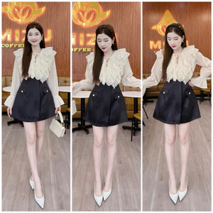 SET ÁO BÈO VOAN + CVAY ĐEN TÚI NẮP ĐẮP CHÉO