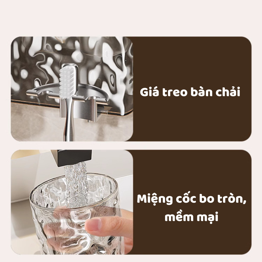 Bộ Nhả Kem Đánh Răng, Kệ Treo Bàn Chải Kèm Cốc TRONG SUỐT Chất Liệu Nhựa Cao Cấp Dán Tường Nhà Tắm