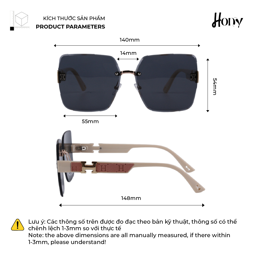 Kính râm Nữ thời trang HONY, tròng vuông form lớn cách điệu B8107