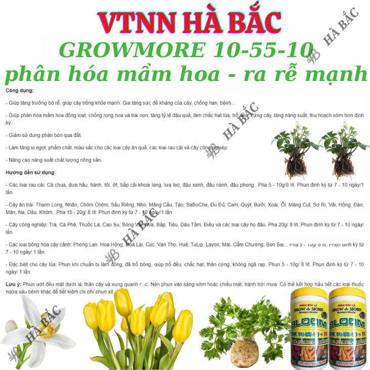 Phân bón lá Growmore (hũ 500gram) tốt cho mọi giai đoạn cây trồng, đủ các chỉ số 30-10-10; 20-20-20; 10-55-10; 6-30-30