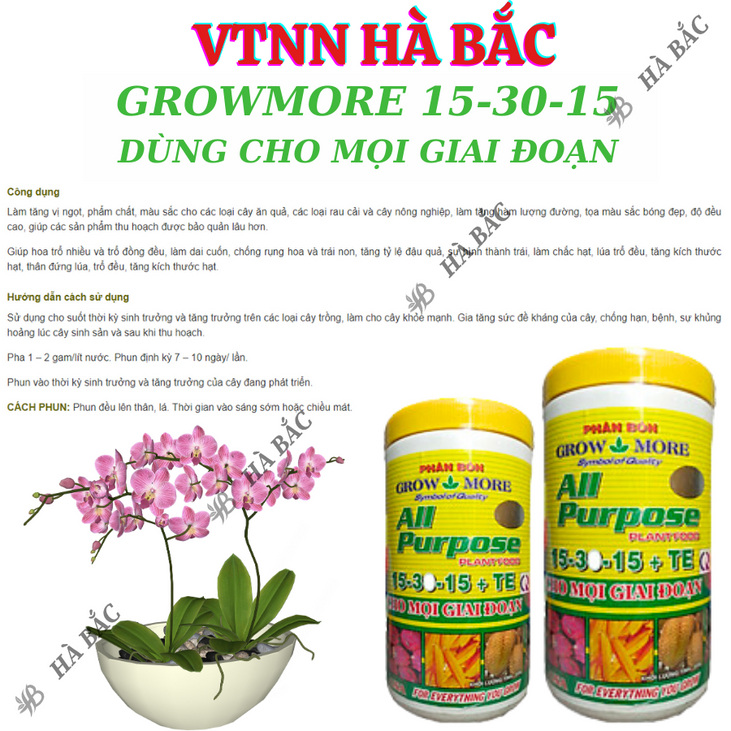 Phân bón lá Growmore (hũ 500gram) tốt cho mọi giai đoạn cây trồng, đủ các chỉ số 30-10-10; 20-20-20; 10-55-10; 6-30-30