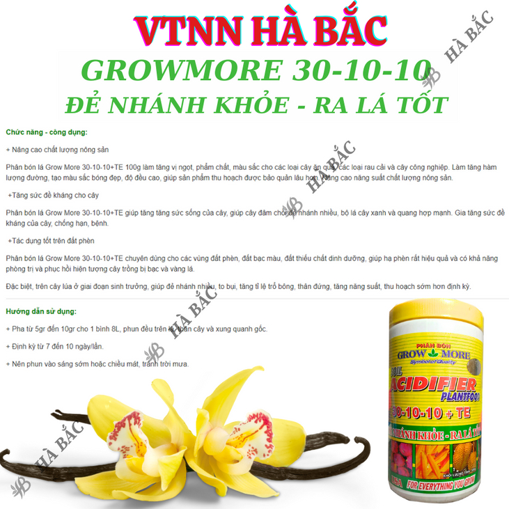 Phân bón lá Growmore (hũ 500gram) tốt cho mọi giai đoạn cây trồng, đủ các chỉ số 30-10-10; 20-20-20; 10-55-10; 6-30-30