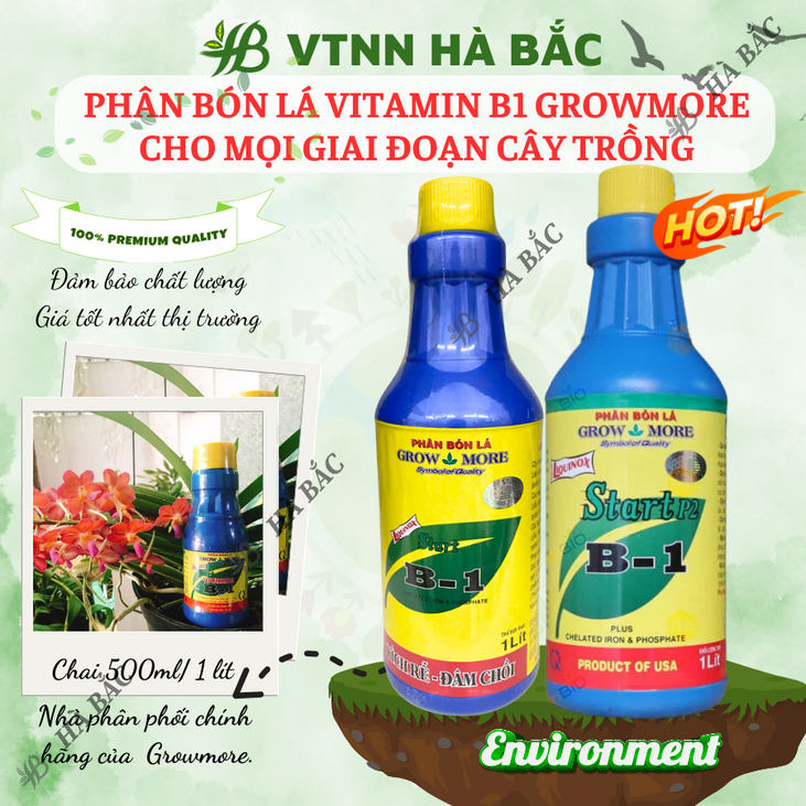 Phân bón lá đậm đặc cao cấp VITAMIN B1 Growmore (500ml, 1Lít) -  B1 Cho Cây Kiểng, Hoa Kiểng, B1 Kích Ra Bông