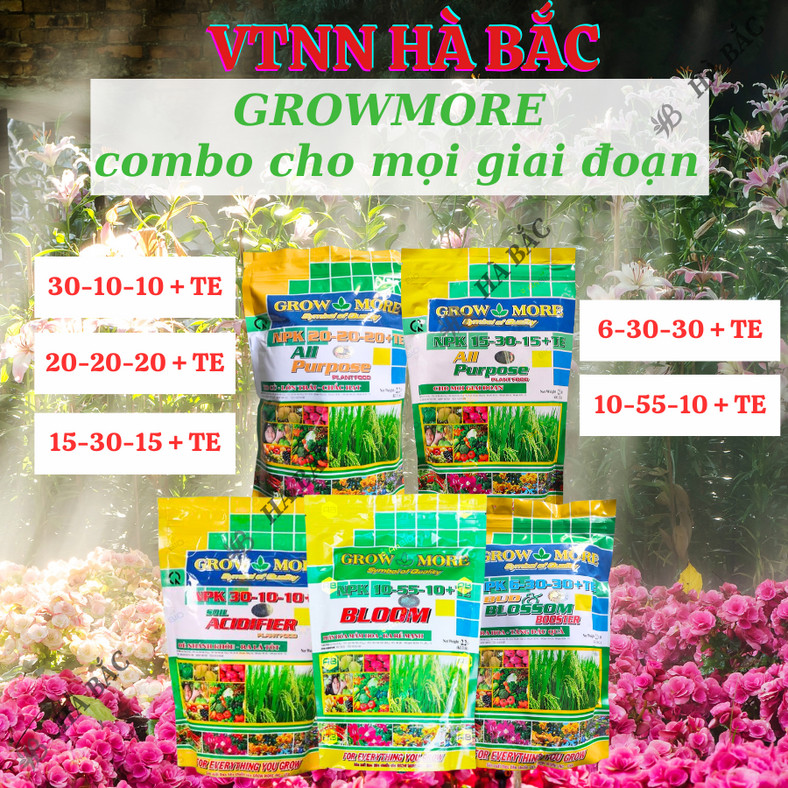 Phân bón lá Growmore (Gói 1KG) tốt cho mọi giai đoạn cây trồng, đủ các chỉ số 30-10-10; 20-20-20; 10-55-10; 6-30-30