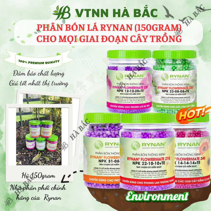 Phân bón Rynan (hũ 150gram), tốt cho mọi giai đoạn cây trồng, đủ các chỉ số 12-12-20; 23-08-08; 31-08-08; 22-10-10