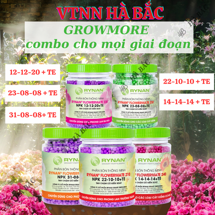 Phân bón Rynan (hũ 150gram), tốt cho mọi giai đoạn cây trồng, đủ các chỉ số 12-12-20; 23-08-08; 31-08-08; 22-10-10