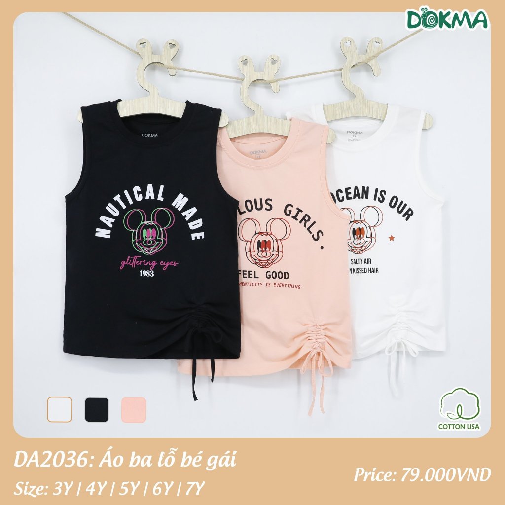 (11-25kg, 2-7Y) Áo Ba Lỗ, Áo Sát Nách Dokma Bé Gái DMA418 DA1300 DA2036 DA2826 DA2834