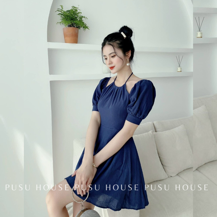 [ HÌNH CHỤP THẬT 100%]Váy Dự Tiệc Dạo Phố Cổ Yếm Tay Bồng tiểu thư mặc được 2 kiểu