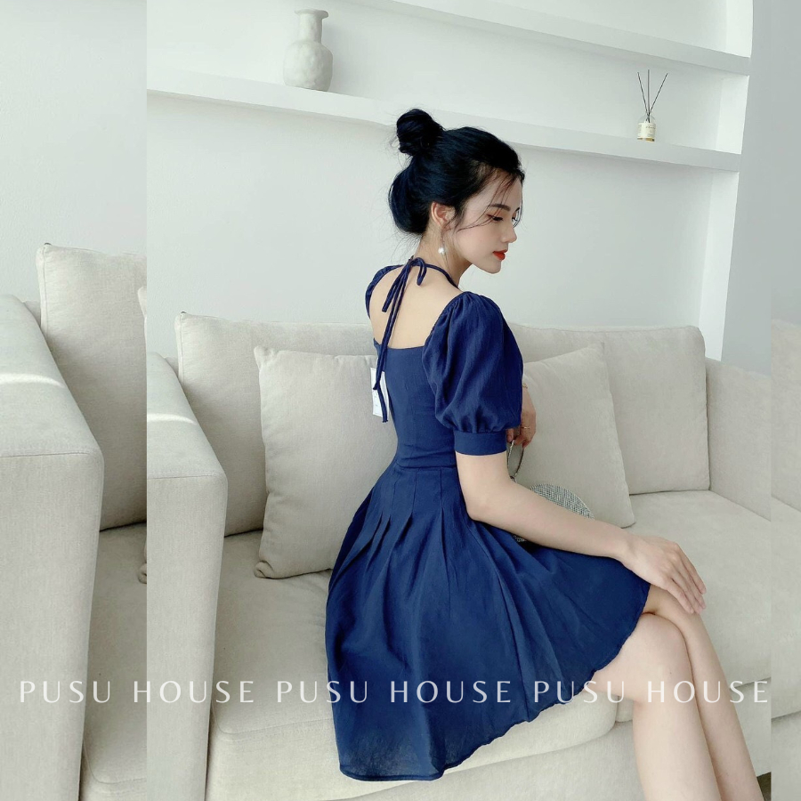[ HÌNH CHỤP THẬT 100%]Váy Dự Tiệc Dạo Phố Cổ Yếm Tay Bồng tiểu thư mặc được 2 kiểu
