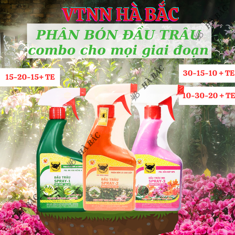 Phân bón lá Đầu trâu dạng phun Spray 1, Spray 2, Spray 3 (Bình 500ml), dùng được cho mọi giai đoạn của cây, hoa kiểng