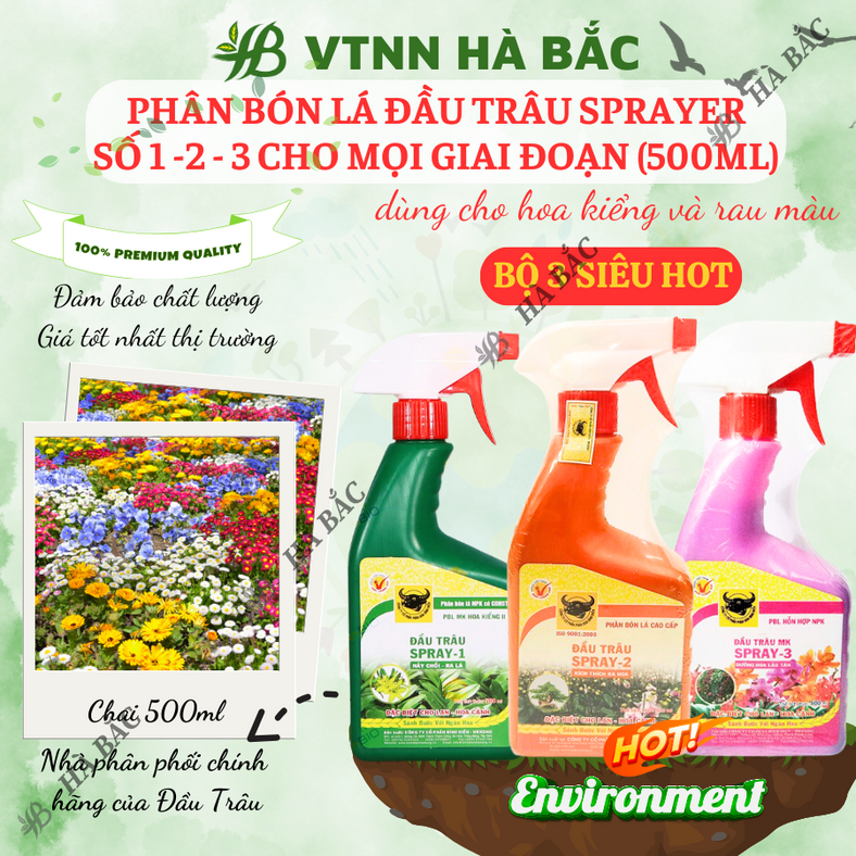 Phân bón lá Đầu trâu dạng phun Spray 1, Spray 2, Spray 3 (Bình 500ml), dùng được cho mọi giai đoạn của cây, hoa kiểng