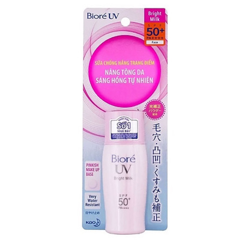 Kem Chống Nắng Biore Bright Milk SPF 50+ 30ml Hồng(Dành Cho mặt)