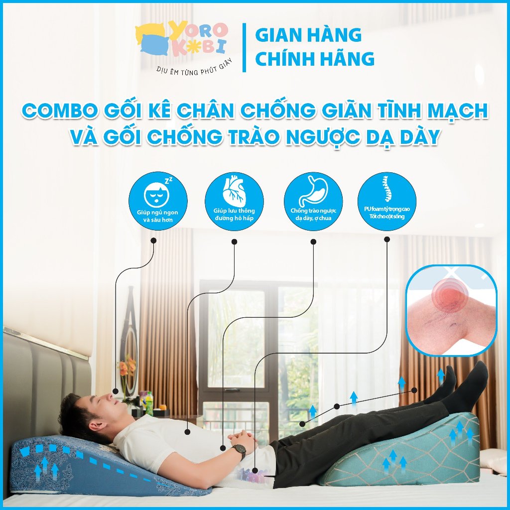 Gối Chống Trào Ngược Dạ Dày Người Lớn Yorokobi Chính Hãng (Duy nhất bo tròn chống trượt)