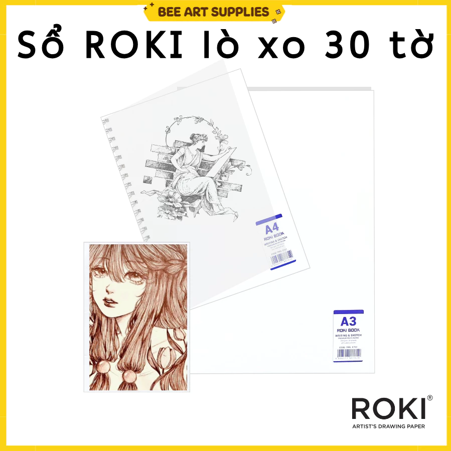 Giấy Vẽ ROKI 50 Tờ A4/A3 – Giấy Vẽ Chì, Mỹ Thuật, Phác Thảo Truyền Thần, Marker, Màu Nước Cao Cấp -