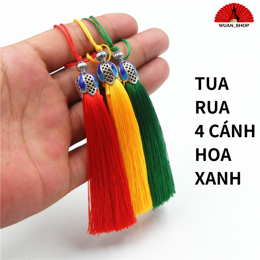 Tua rua 4 cánh hoa xanh, tua rua cổ trang, trang trí decor phong cách ...