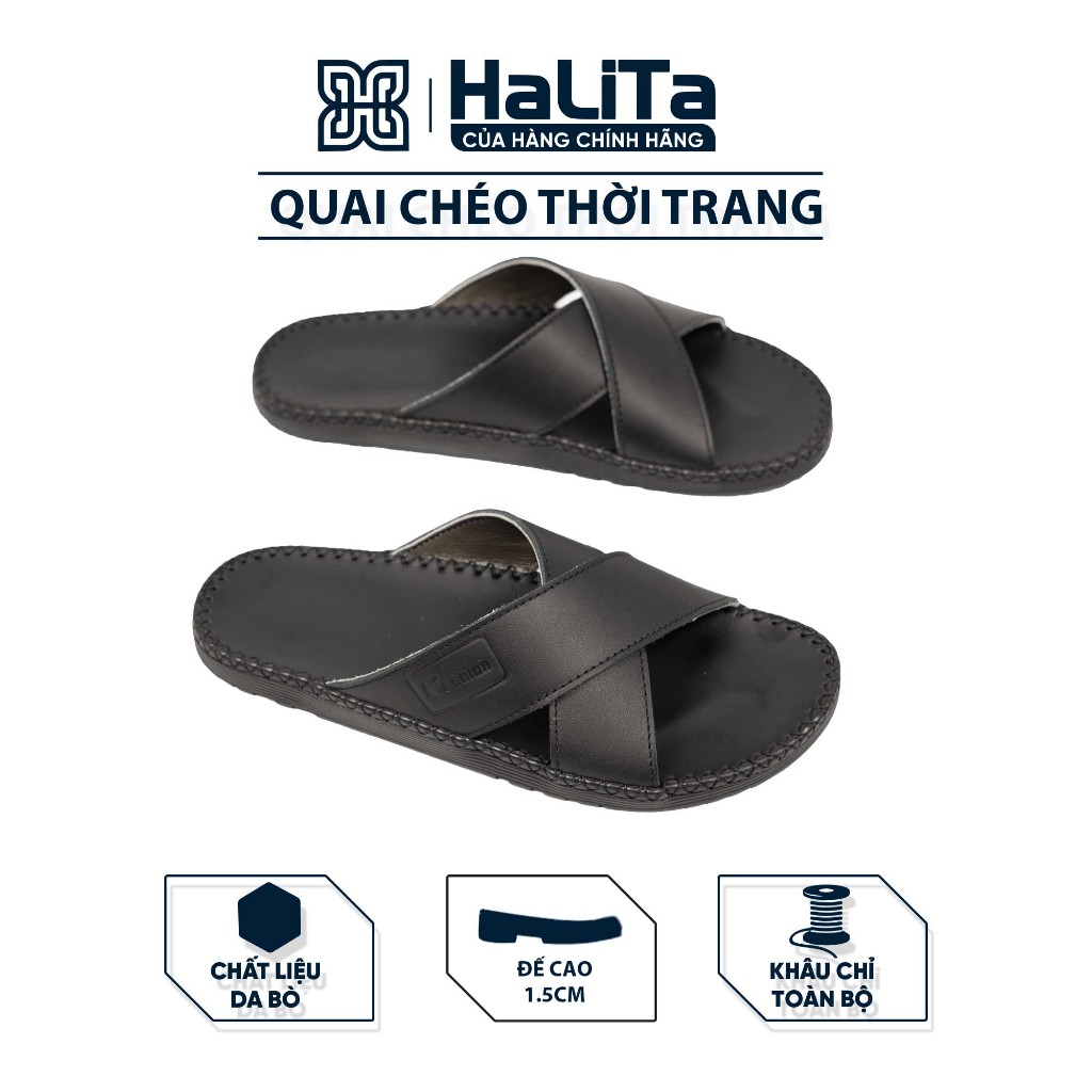 Dép Da Nam Cao Cấp HALITA – Dép Da Quai Chéo Thời Trang 2 Quai – Dép Nam Đế Cao Su Siêu Bền, Khâu Chỉ Toàn Bộ