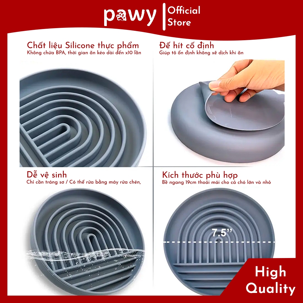 Ảnh Bát Ăn Chậm Cho Chó Mèo Silicone Cao Cấp Pawy - Nhiều Màu - Tô Cho Chó Mèo Ăn Chậm - Dog Slow Feeder Bowl Đường Kính 19c 2
