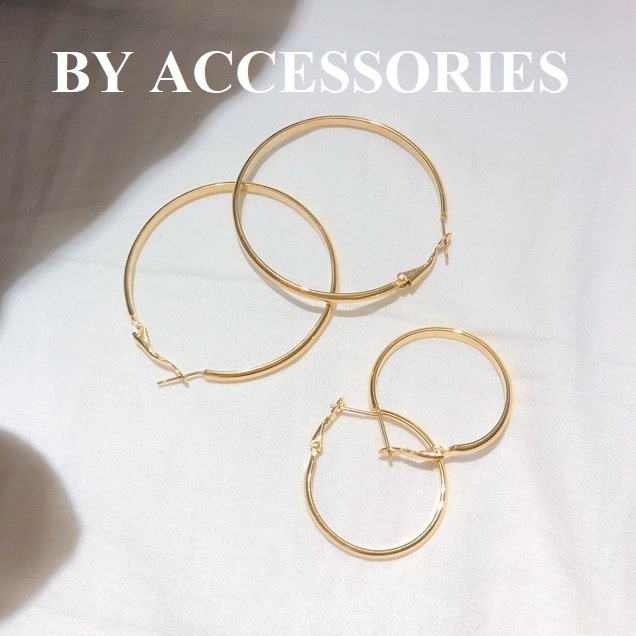 Bông tai nữ titan tròn to đơn giản bản 3.2mm mạ vàng 18K không gỉ WE2417 BY ACCESSORIES