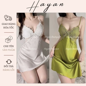 HT157 Váy ngủ sexy lụa phối ren eo kèm ĐỆM LÓT,đồ ngủ dáng suông gợi cảm HT157 MÚT