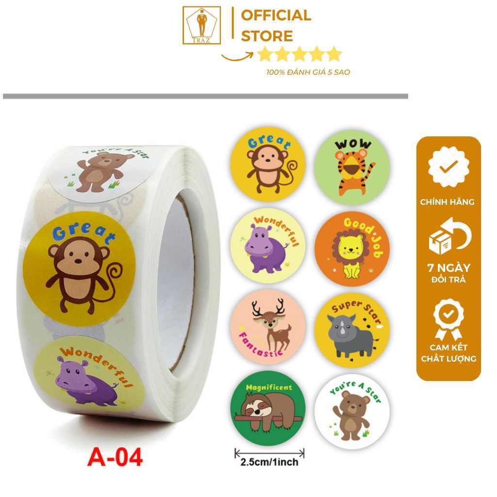Sticker nhãn dán tròn khen thưởng TRAZ MEN Học sinh tiểu học nhãn dán ...