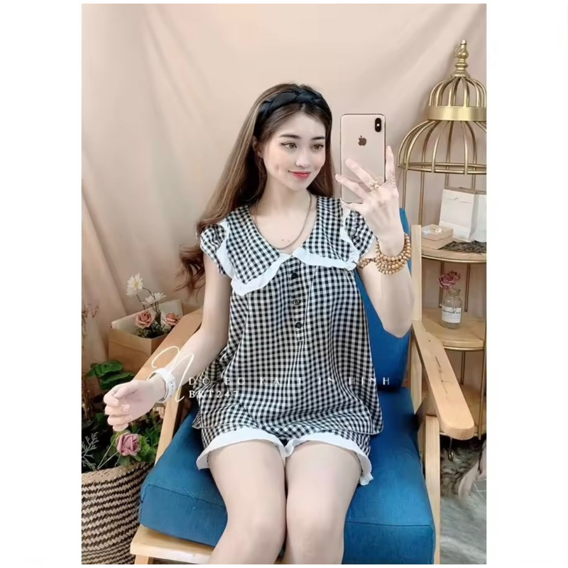 Đồ bộ đùi mặc nhà áo phối nơ tiểu thư xinh xắn phom dưới 50kg