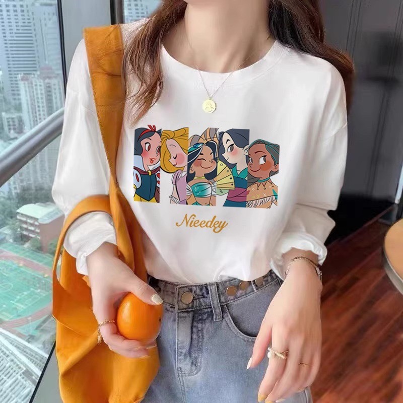Áo thun tay dài cổ tròn nữ In hình JULY, Áo thun dáng rộng chất xược cotton