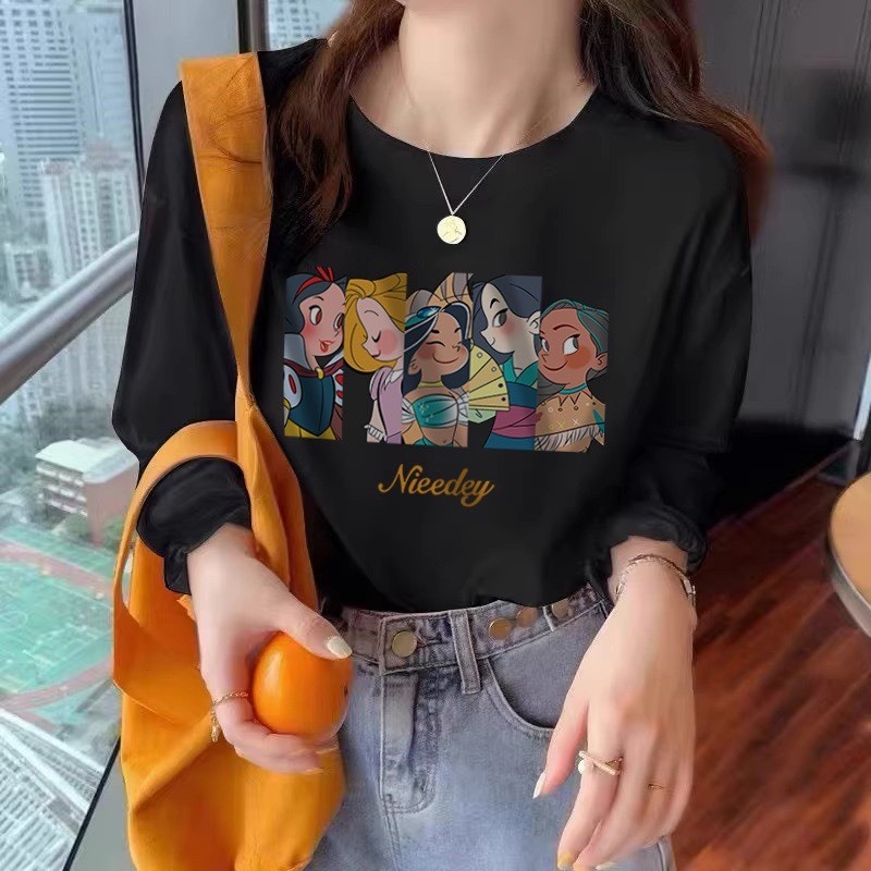 Áo thun tay dài cổ tròn nữ In hình JULY, Áo thun dáng rộng chất xược cotton
