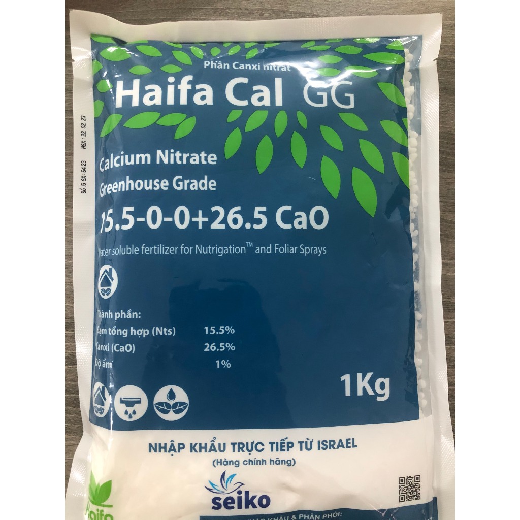 Phân bón lá Canxi Nitrat -HAIFA CAL GG (15,5-0-0 + 26,5 CaO) bổ sung canxi, chống thối trái, nám trái, nứt trái ...1kg