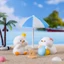 Set 6 vịt trắng đi biển dễ thương trang trí bàn làm việc, tủ sách, quà tặng, tiểu cảnh