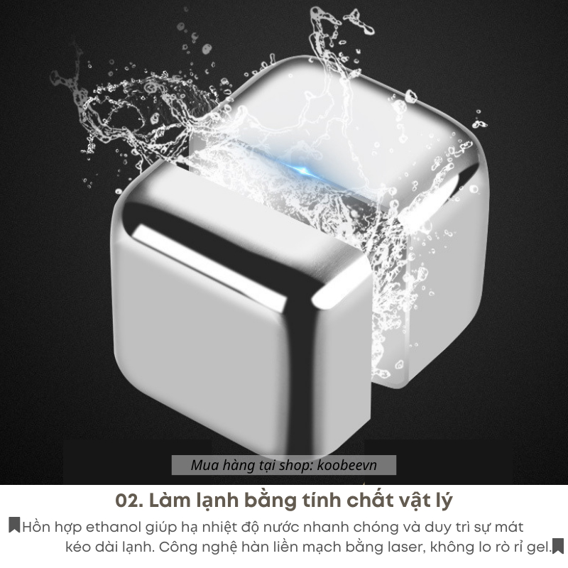 Đá vĩnh cửu Inox 304 cao cấp không tan lạnh sâu làm đá viên uống rượ u bi a (hộp từ 4 viên tặng kẹp gắp)| 013