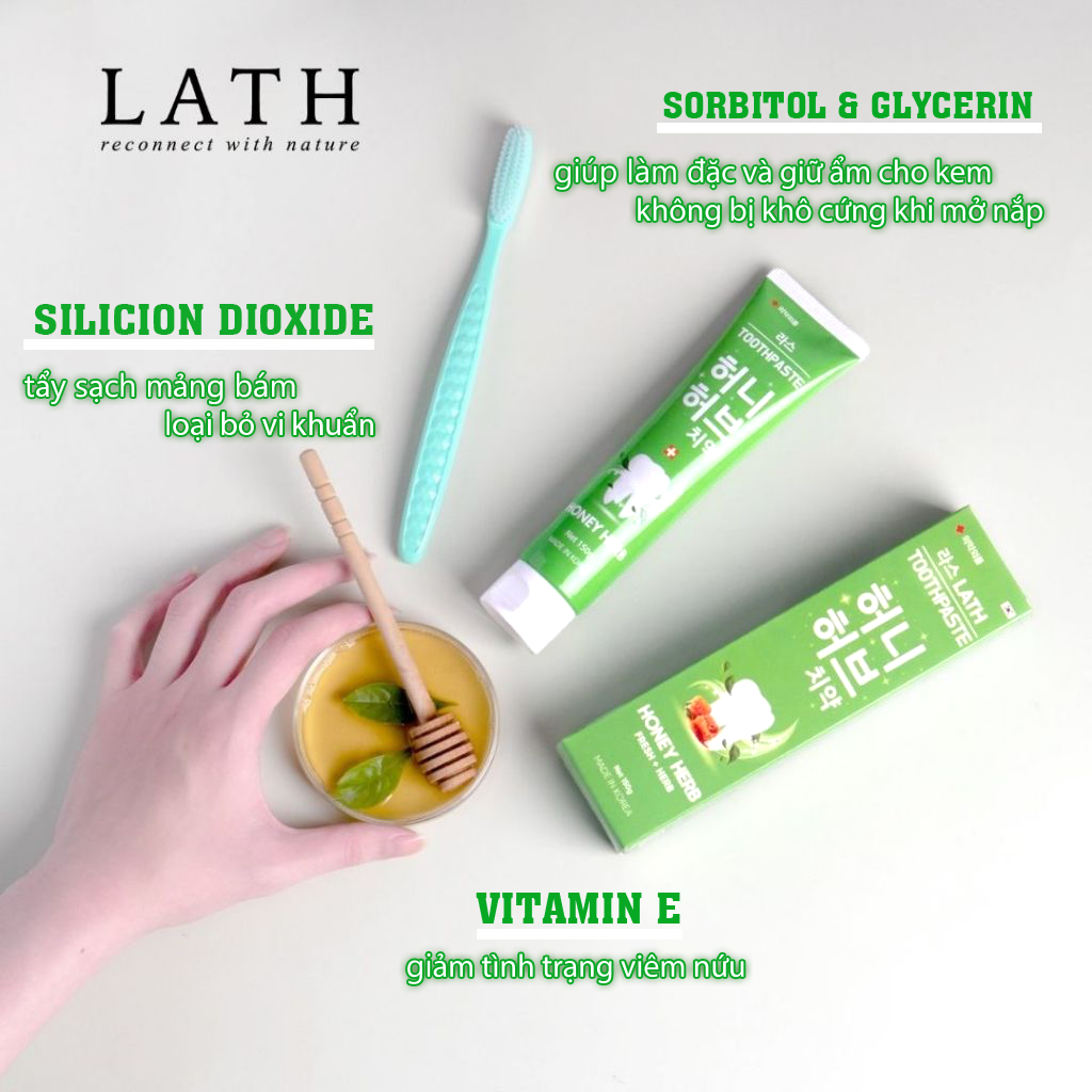 Combo 3 Kem đánh răng Hàn Quốc Lath Honey Herb, giảm mùi hôi miệng, chắc khỏe nướu và răng 150gX3