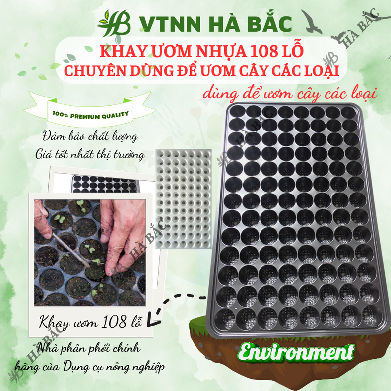 Khay ươm hạt giống 108 lỗ - nhựa dày, chịu nhiệt, phù hợp ươm: rau cải, xà lách, rau ăn lá - Hạt giống Hà Bắc