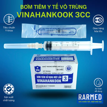 Bơm tiêm y tế 3cc VINAHANKOOK bơm tiêm xilanh 3ml vô trùng - Tặng kim / Nhiều cỡ