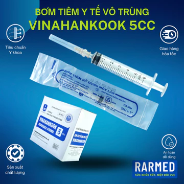 Bơm tiêm y tế 5cc VINAHANKOOK bơm tiêm xilanh 5ml vô trùng - Tặng kim / Nhiều cỡ