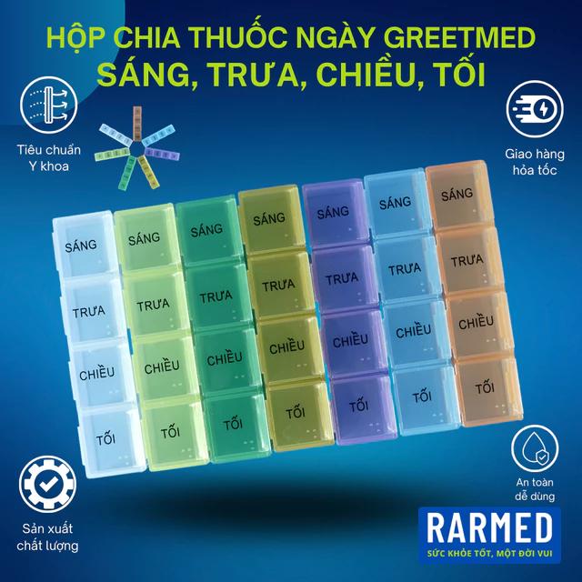 Hộp chia thuốc uống hàng ngày Sáng Trưa Chiều Tối Greetmed đựng thuốc nhắc uống thuốc - Nhiều màu
