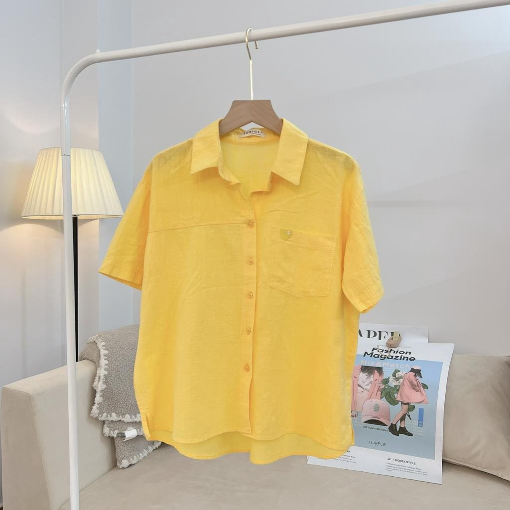 o Sơ Mi Nữ Tay Ngắn Nhiều Màu Phong Cách Hàn Quốc Thêu Trái Tim Cực Xinh Chất Liệu Linen Bột Nhẹ Mát